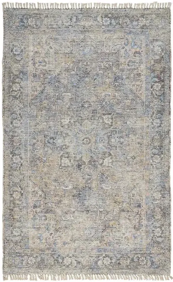 Lily Global Bazaar Light Grey Wool Floral Patterned Rug - 5'x7'6"