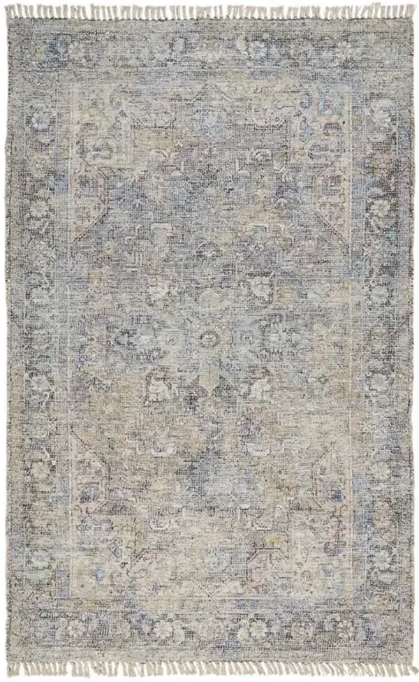 Lily Global Bazaar Light Grey Wool Floral Patterned Rug - 7'6"x9'6"