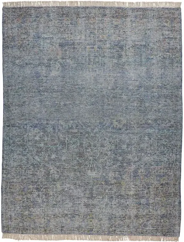 Lily Global Bazaar Blue Wool Patterned Rug - 5'x7'6"