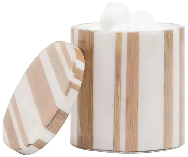 Pigeon and Poodle Ashford Mid Century Brown Bamboo White Striped Round Canister