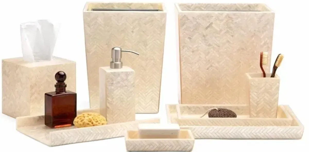 Pigeon and Poodle Handa Coastal Beige Herringbone Capiz Shell Hand Towel Tray - Set of 2