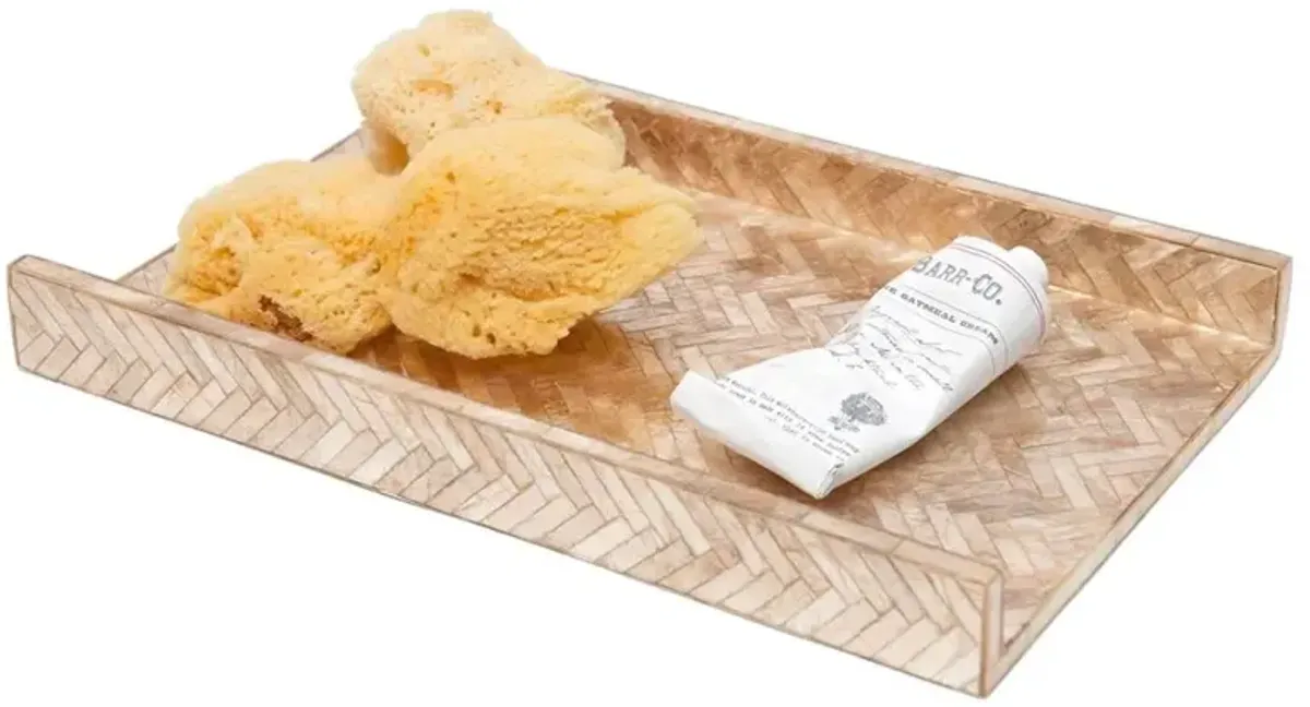 Pigeon and Poodle Handa Coastal Beige Herringbone Capiz Shell Hand Towel Tray - Set of 2