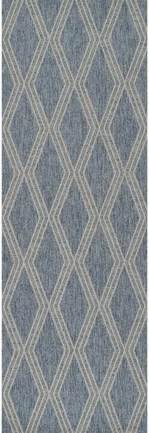 Mia Global Bazaar Blue Diamond Patterned Indoor Outdoor Rug - 2'7"x7'6"