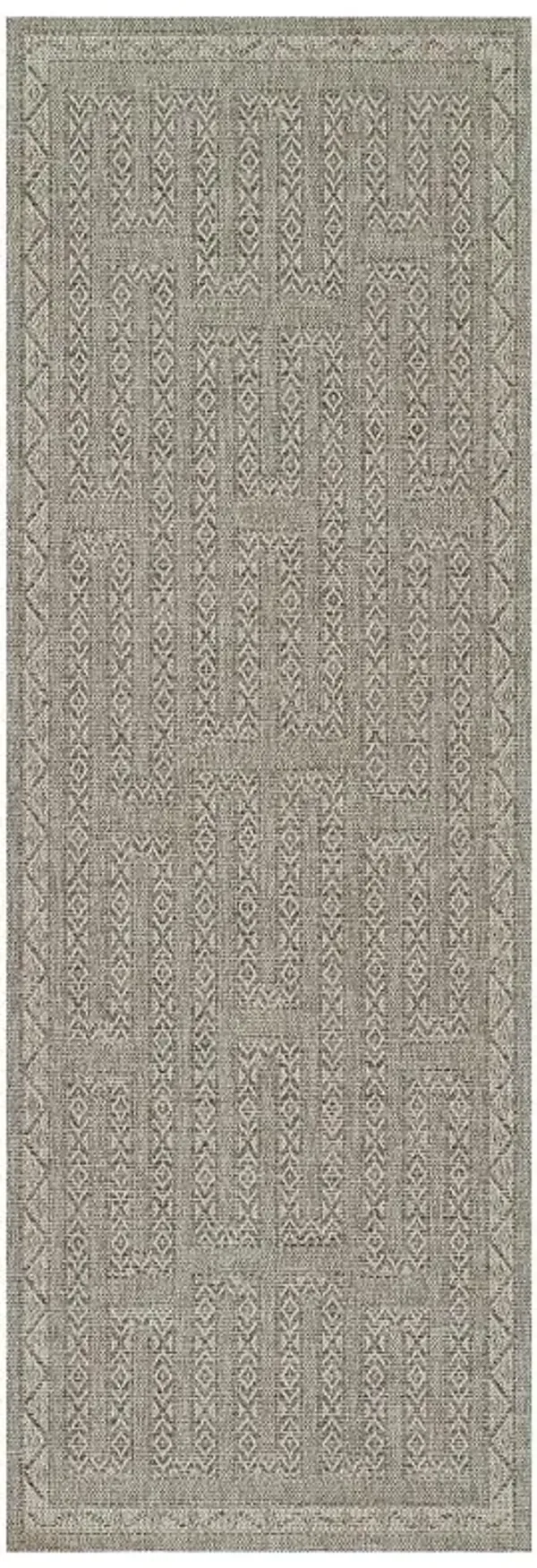 Benu Global Bazaar Grey Patterned Indoor Outdoor Rug - 2'7"x7'6"