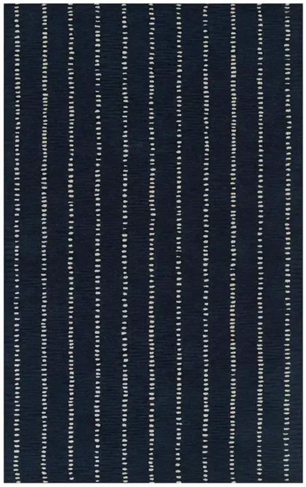 Tristan Modern Classic Navy Blue Wool Striped Patterned Rug - 3'6"x5'6"