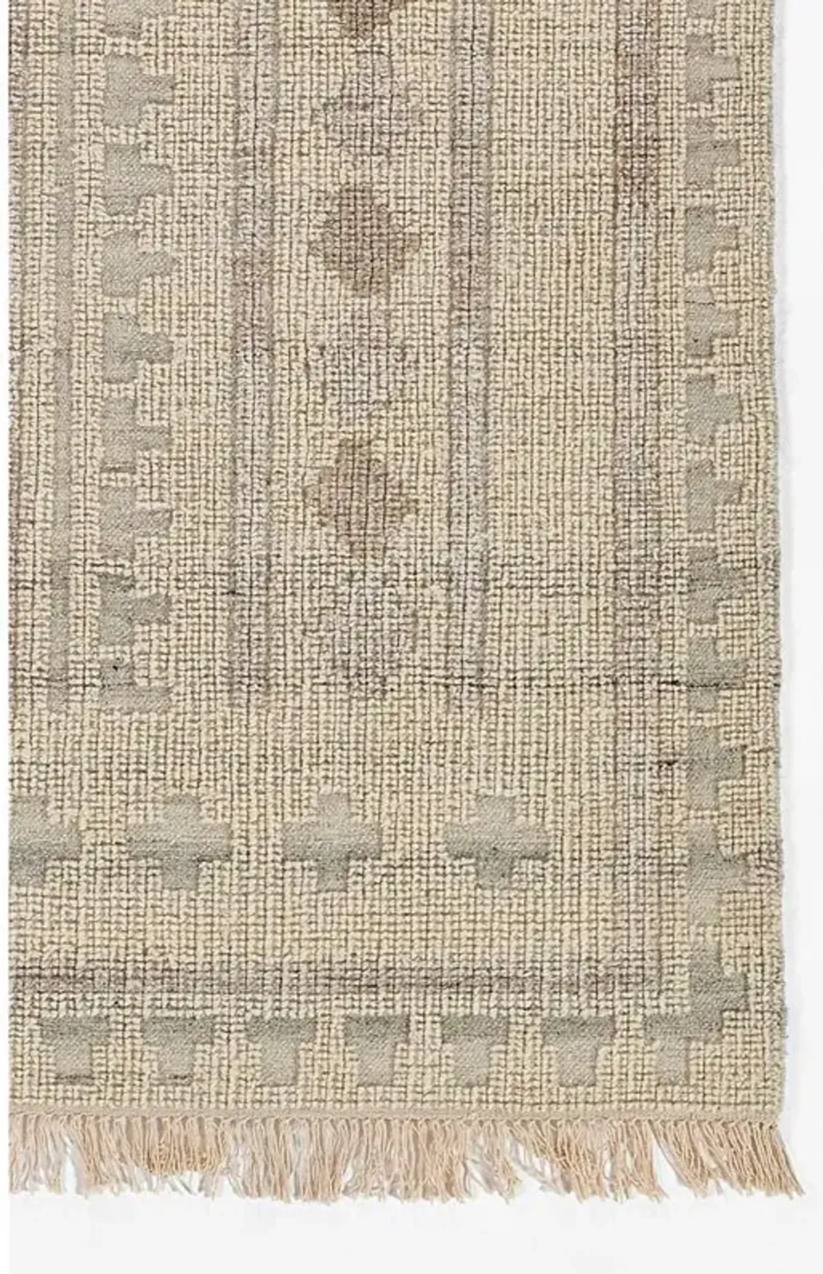 Teo Coastal Beach Cream Wool Geometric Patterned Rug - 2'3"x8'