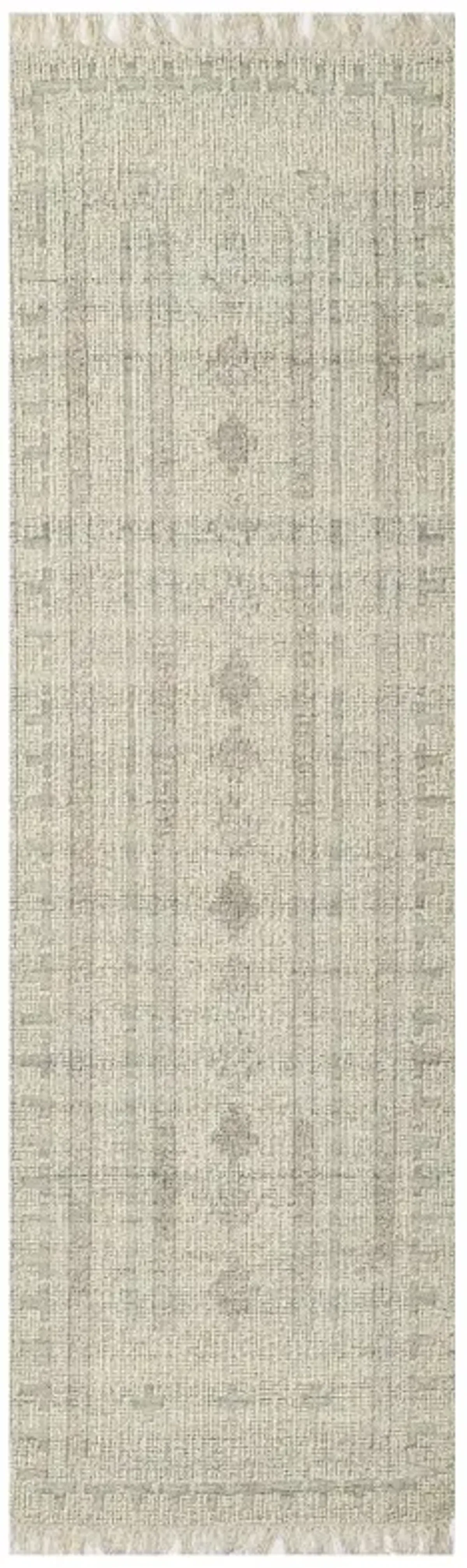 Teo Coastal Beach Cream Wool Geometric Patterned Rug - 2'3"x8'