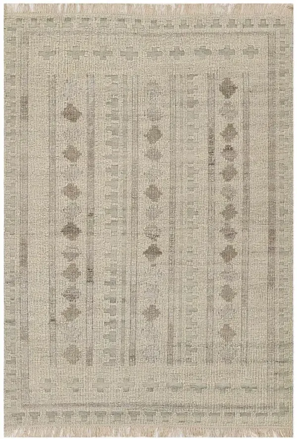 Teo Coastal Beach Cream Wool Geometric Patterned Rug - 9'x12'