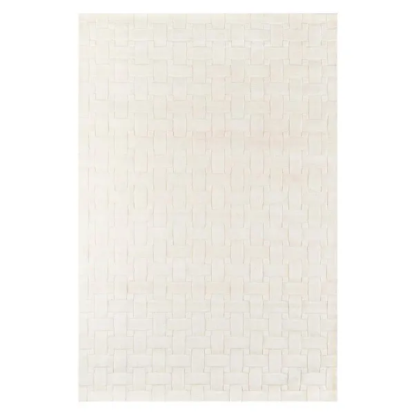 Raya Modern Classic White Wool Basketweave Solid Rug - 3'3"x5'3"
