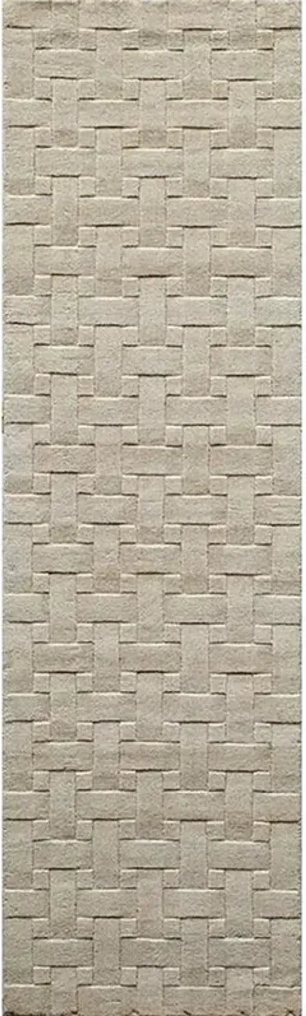 Raya Modern Classic White Wool Basketweave Solid Rug - 2'3"x8'