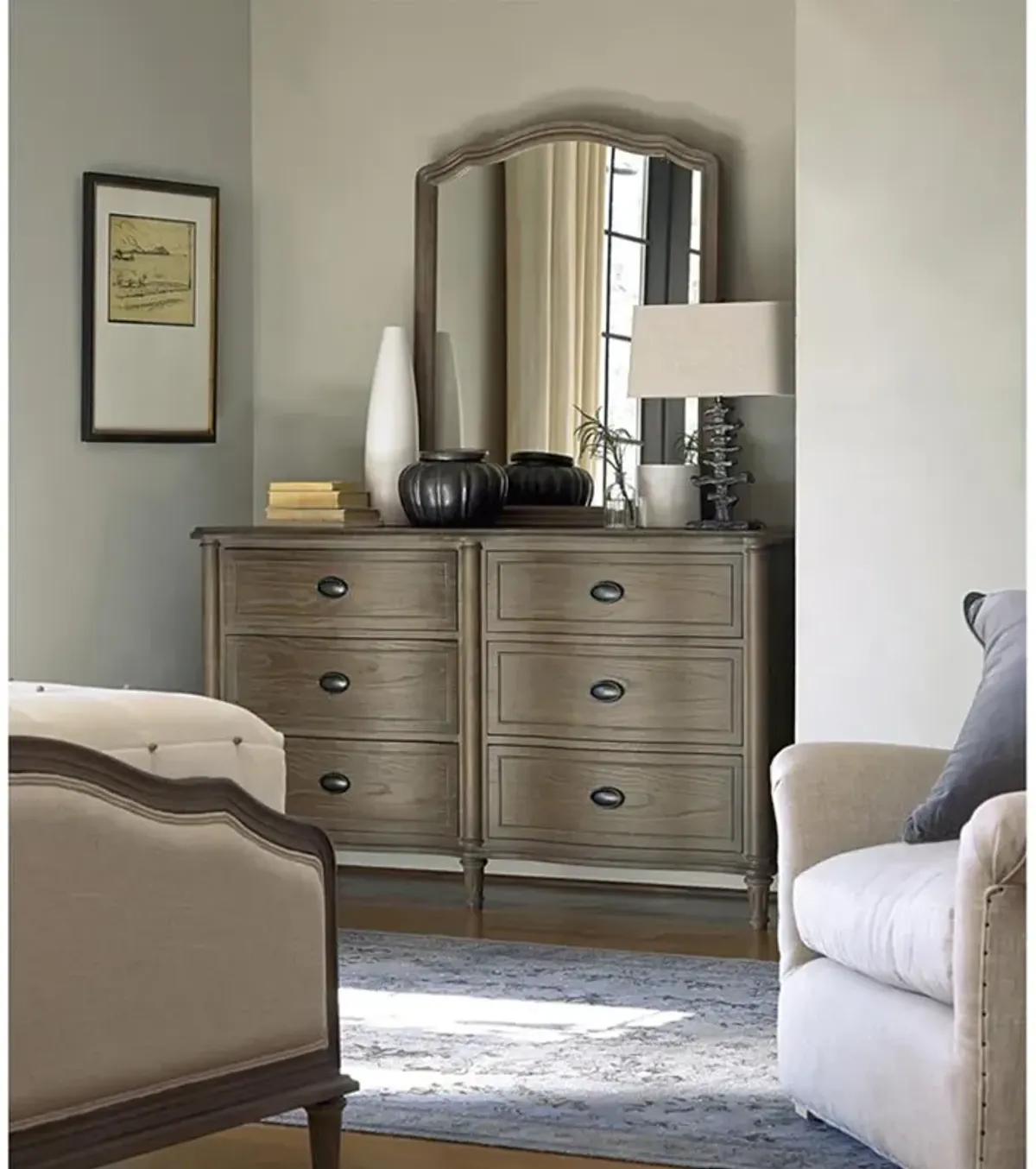 Katrina French Country Brown Wood 6 Drawer Double Dresser