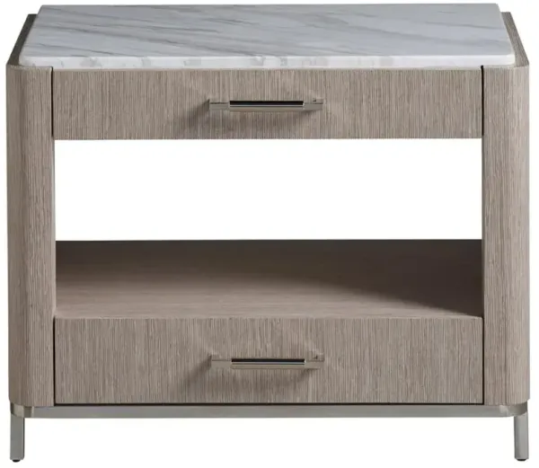 Luke Modern Classic White Stone Top Silver Metal Base 2 Drawer Nightstand