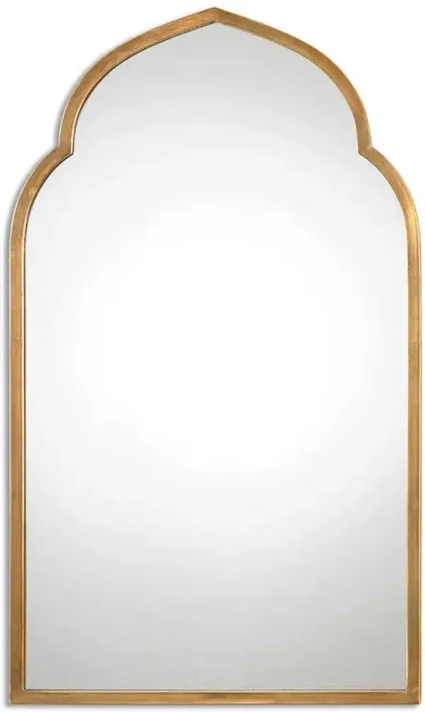 Kenneth Hollywood Regency Antique Gold Metal Frame Arch Wall Mirror