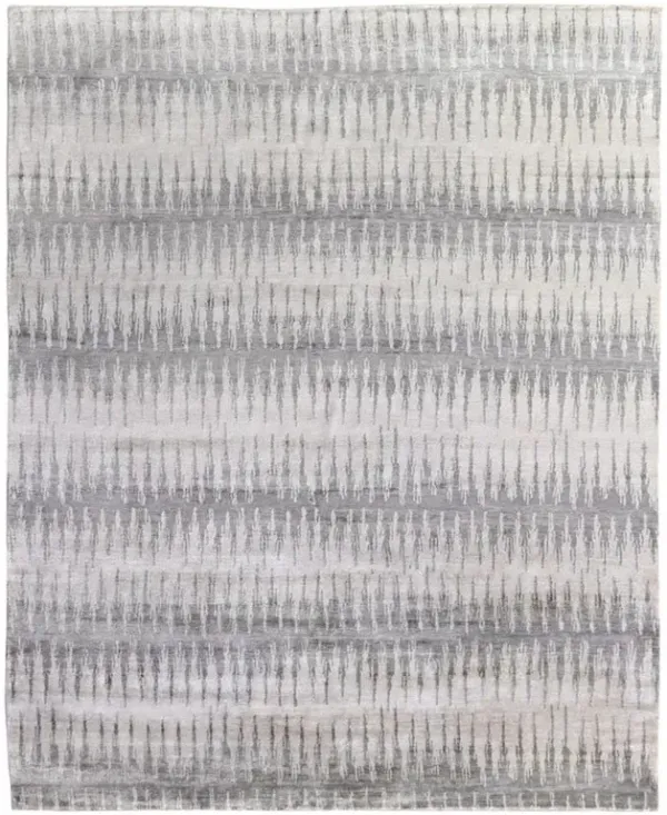 Naomi Modern Classic Grey Bamboo Silk Ikat Patterned Hand Knotted Rug - 14'x18'