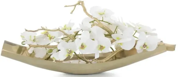 John-Richard Golden Nugget Hollywood Regency Manzanita With Orchids In Gold Bowl