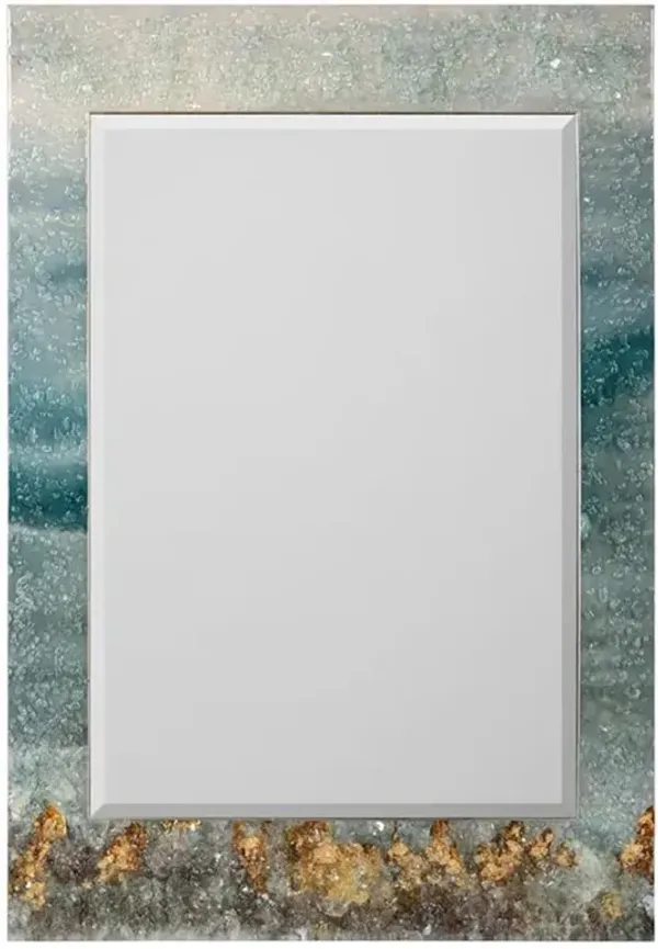 John-Richard Rolling Tide Coastal Blue Canvas Wooden Frame Rectangular Mirror