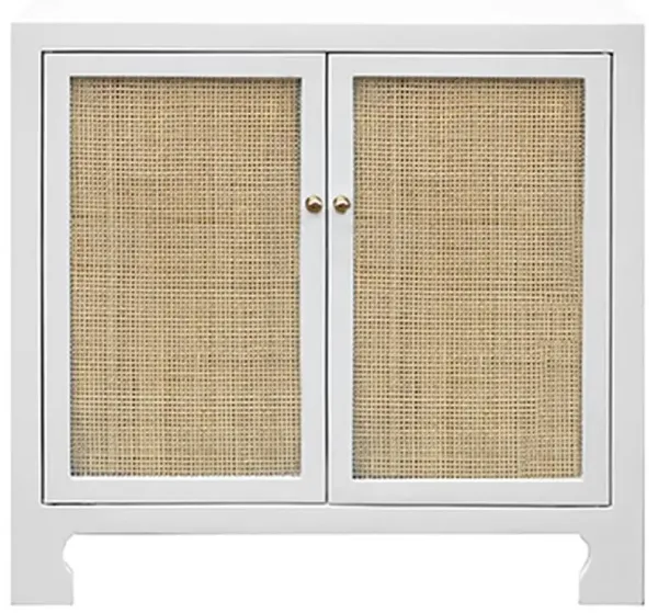 Worlds Away Alden Coastal Beach White Wood Brown Woven Cane Sideboard