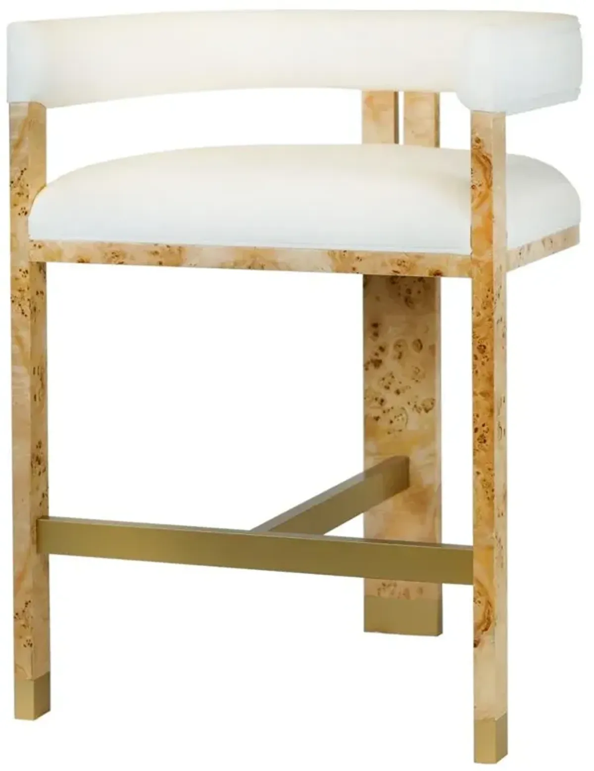 Worlds Away Cruise Mid Century White Upholstered Linen Burl Barrel Counter Stool
