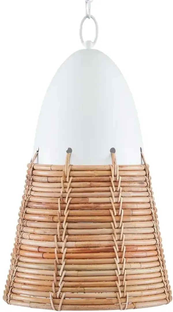 Lyra Coastal Beach White Metal Natural Rattan Single Pendant