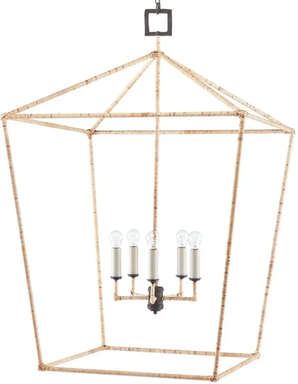 Benita Coastal Beach Natural Rattan Wrapped Iron Lantern Pendant - 31D
