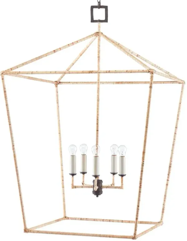 Benita Coastal Beach Natural Rattan Wrapped Iron Lantern Pendant - 31D