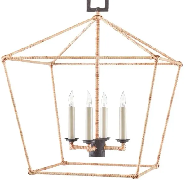 Benita Coastal Beach Natural Rattan Wrapped Iron Lantern Pendant - 18D