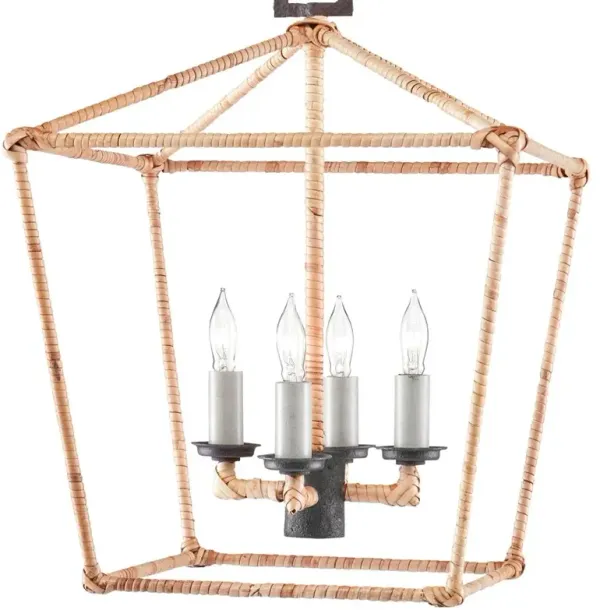 Benita Coastal Beach Natural Rattan Wrapped Iron Lantern Pendant - 12D