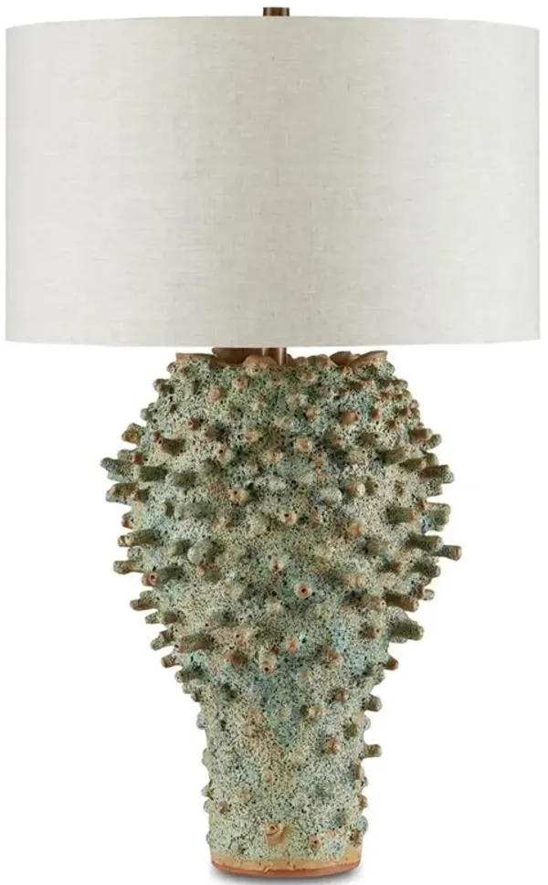 George Coastal Beach Green Sea Urchin Ceramic Base Bedside Table Lamp