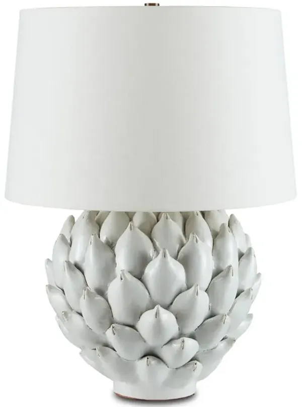 Daine French Country Antique White Ceramic Artichoke Bedside Table Lamp