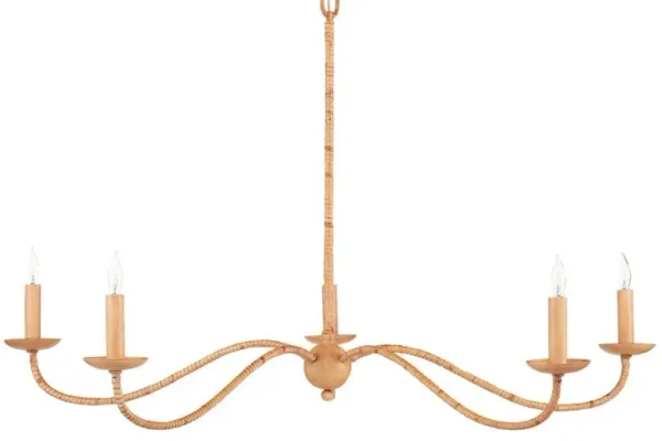 Aelle Coastal Beach Brown Rattan Painted Metal Candle Style Chandelier - Small