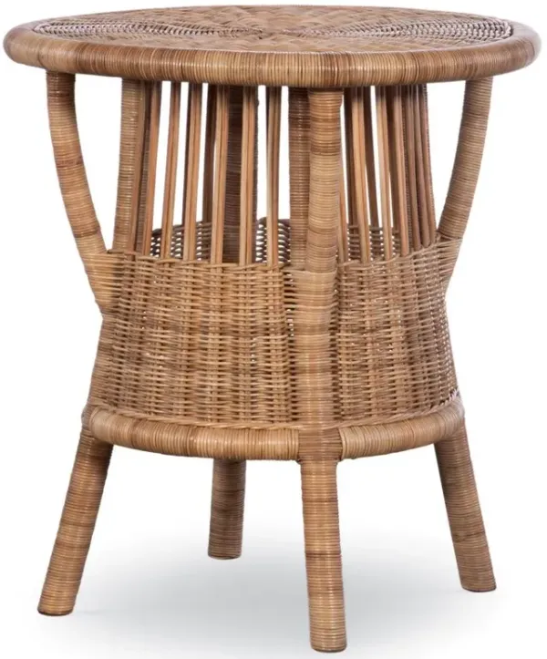 Century Breakers Coastal Beach Natural Woven Rattan Frame Round Side Table