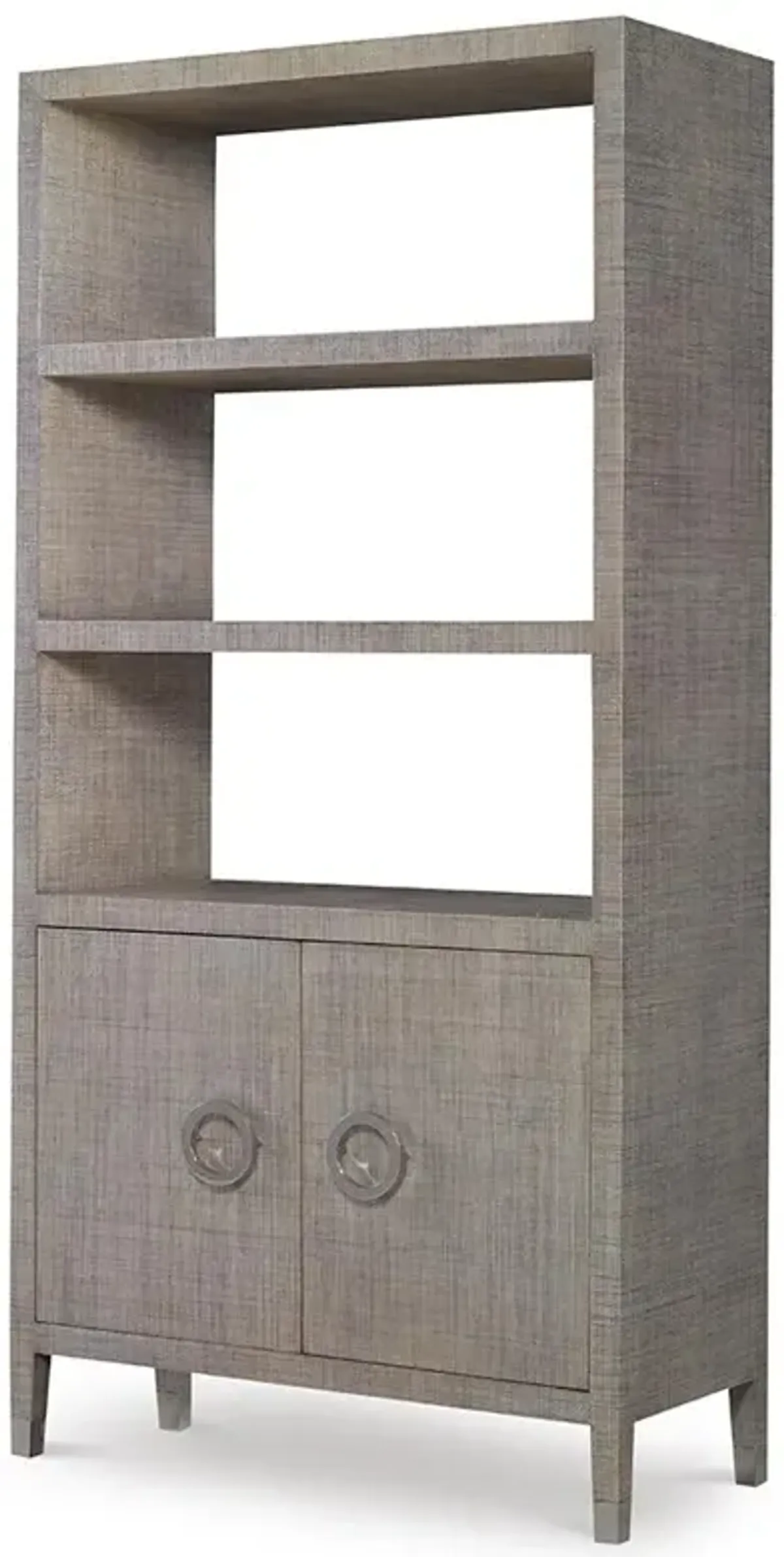 Century Charlston Coastal Beach Grey Raffia Mahogany Open Back 2 Door Bookcase