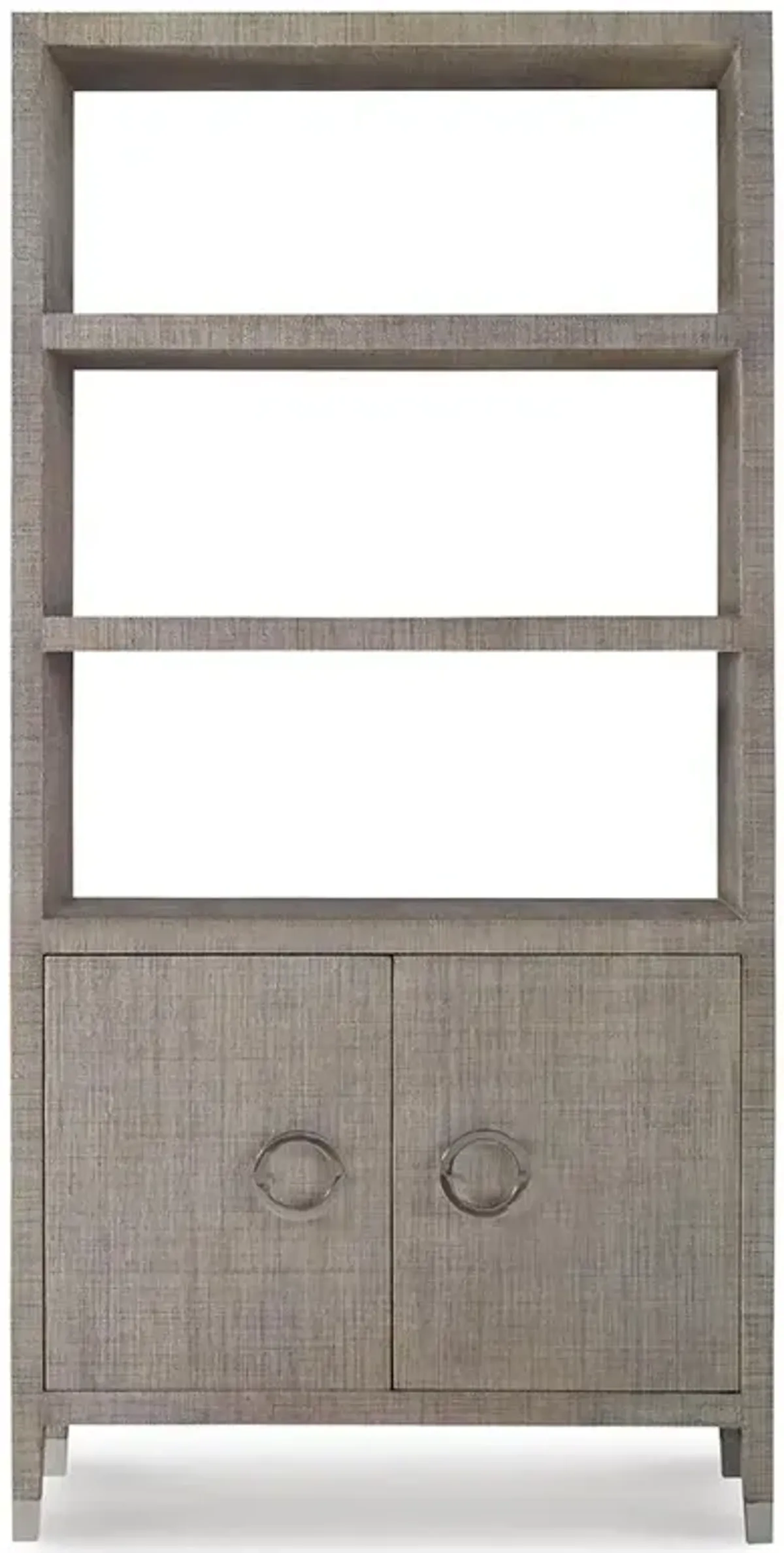 Century Charlston Coastal Beach Grey Raffia Mahogany Open Back 2 Door Bookcase