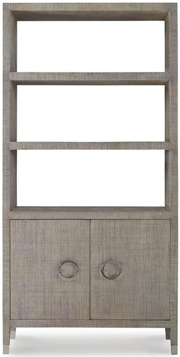 Century Charlston Coastal Beach Grey Raffia Mahogany Open Back 2 Door Bookcase