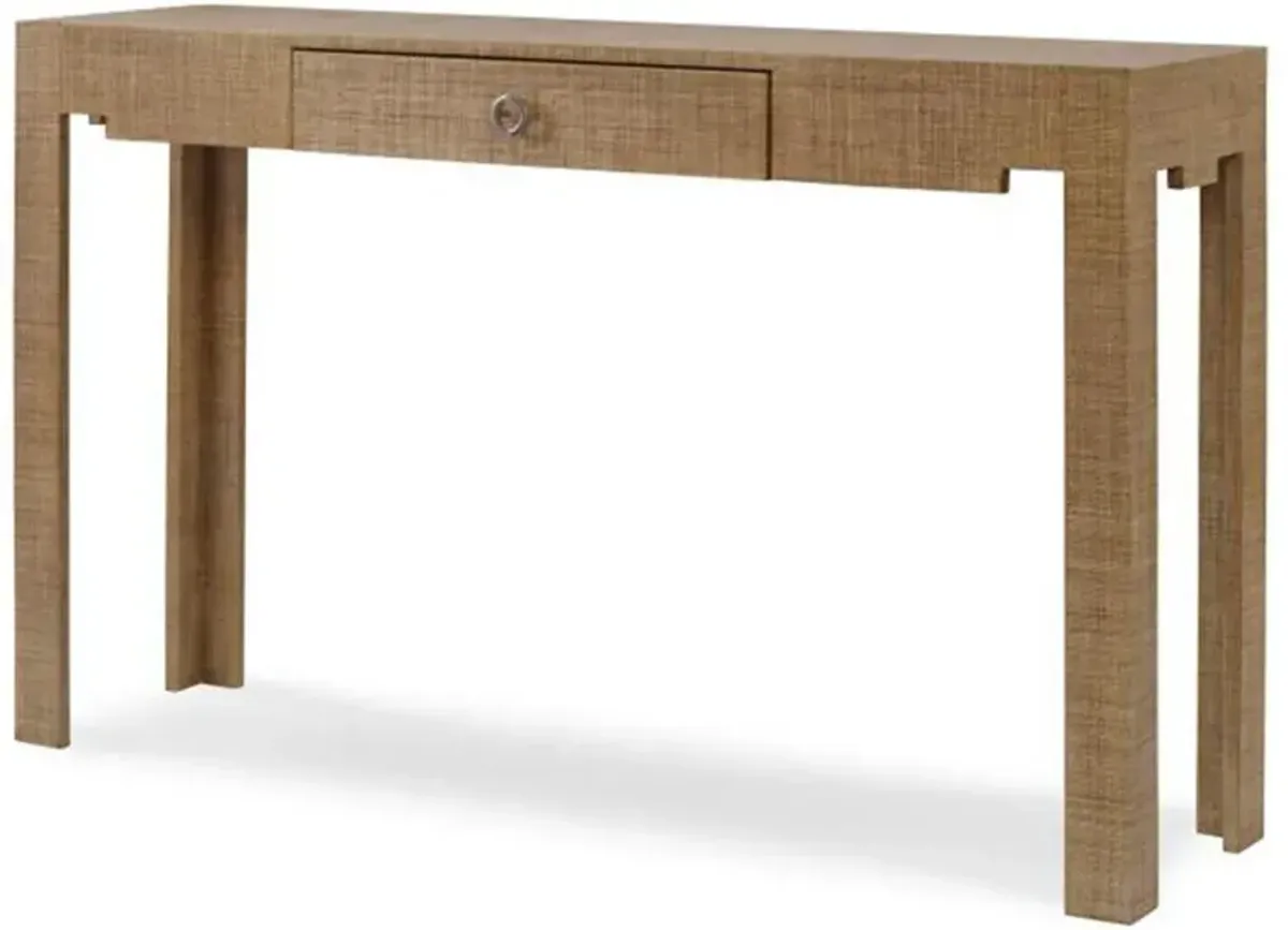 Century Charleston Coastal Brown Wrapped Raffia 1 Drawer Rectangular Console Table