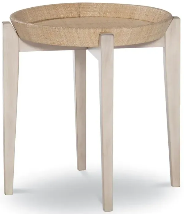 Century Miramar Coastal Natural Brown Raffia Peninsula Mahogany Side Table - Medium