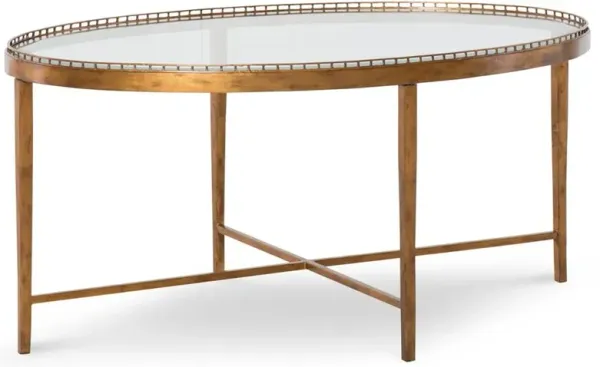 Century Logan Hollywood Regency Clear Tempered Glass Brass Metal Oval Coffee Table
