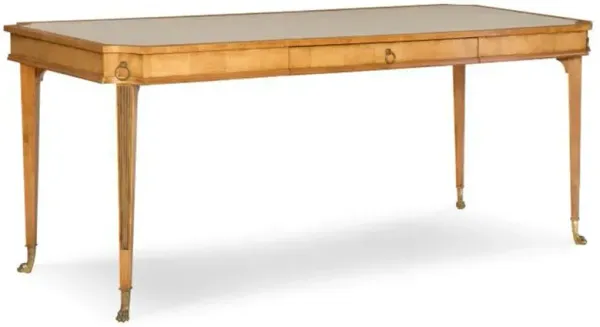 Century Jeffrey French Light Grey Leather Top Antique Brown Wood 1 Drawer Desk