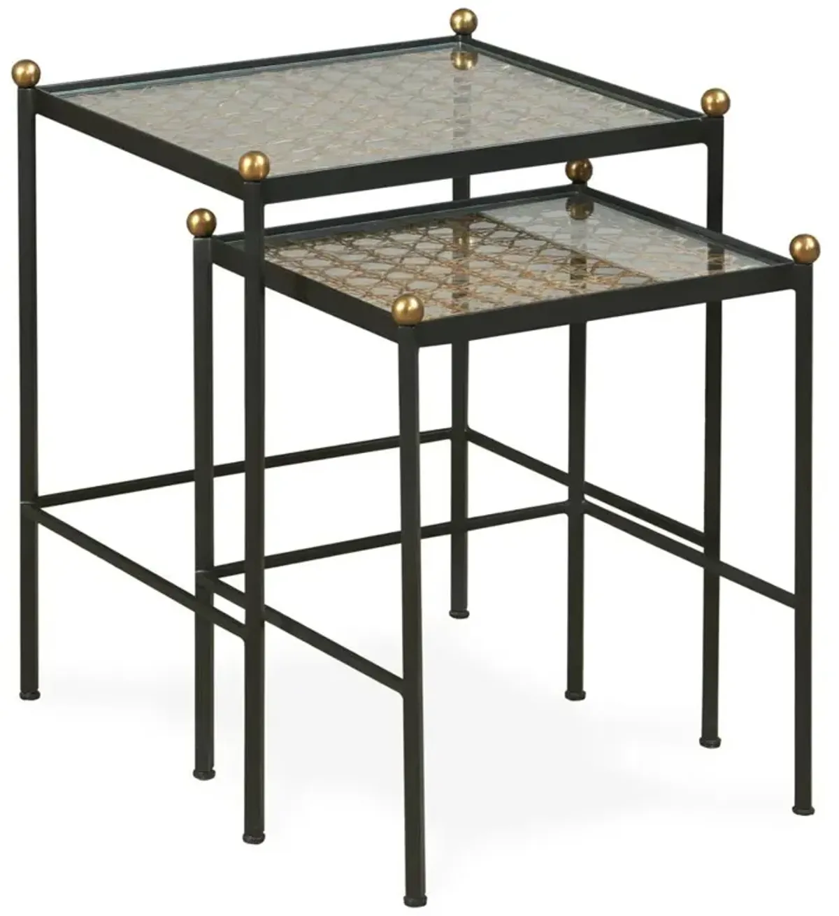 Century Tom Tom Industrial Loft Clear Glass Black Steel Nesting Table - Set of 2
