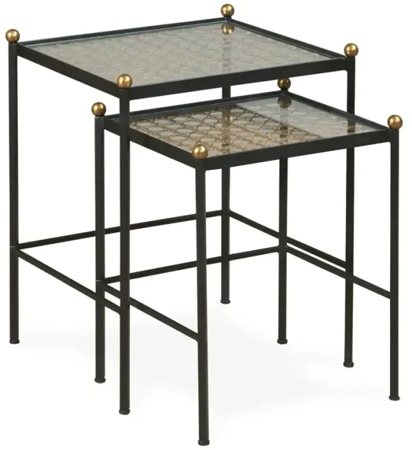 Century Tom Tom Industrial Loft Clear Glass Black Steel Nesting Table - Set of 2