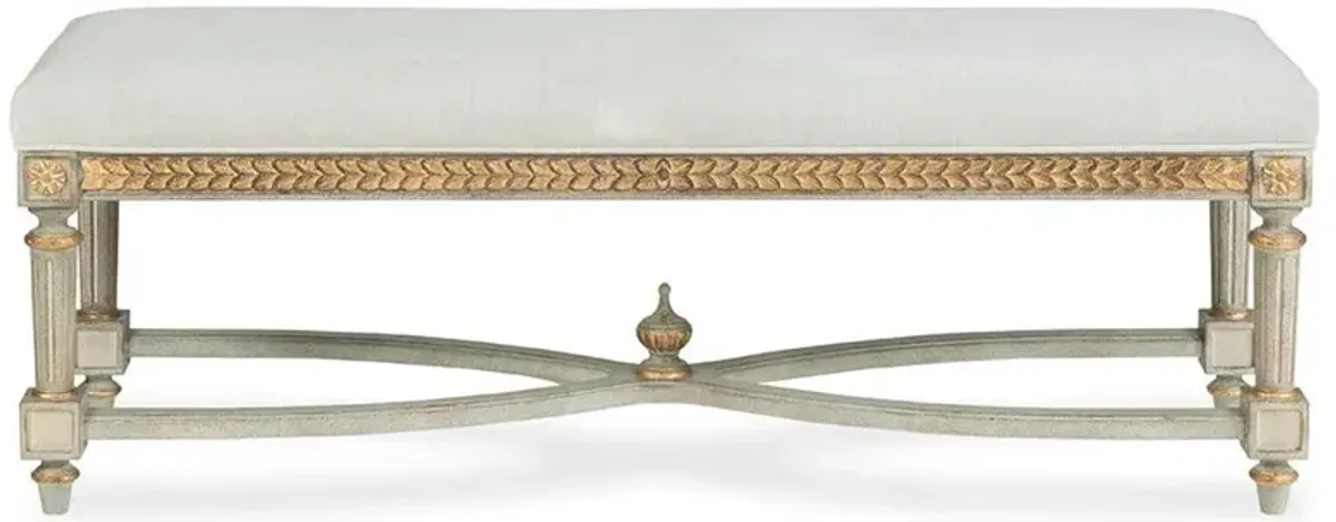 Century Corbett French Light Grey Upholstered Sage Green Wood Gold Accent Bench