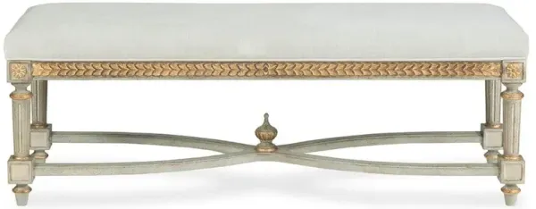 Century Corbett French Light Grey Upholstered Sage Green Wood Gold Accent Bench