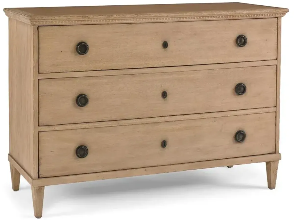 Century Fenimore French Brown Oak Wood Brass Hardware 3 Drawer Bachelor Chest