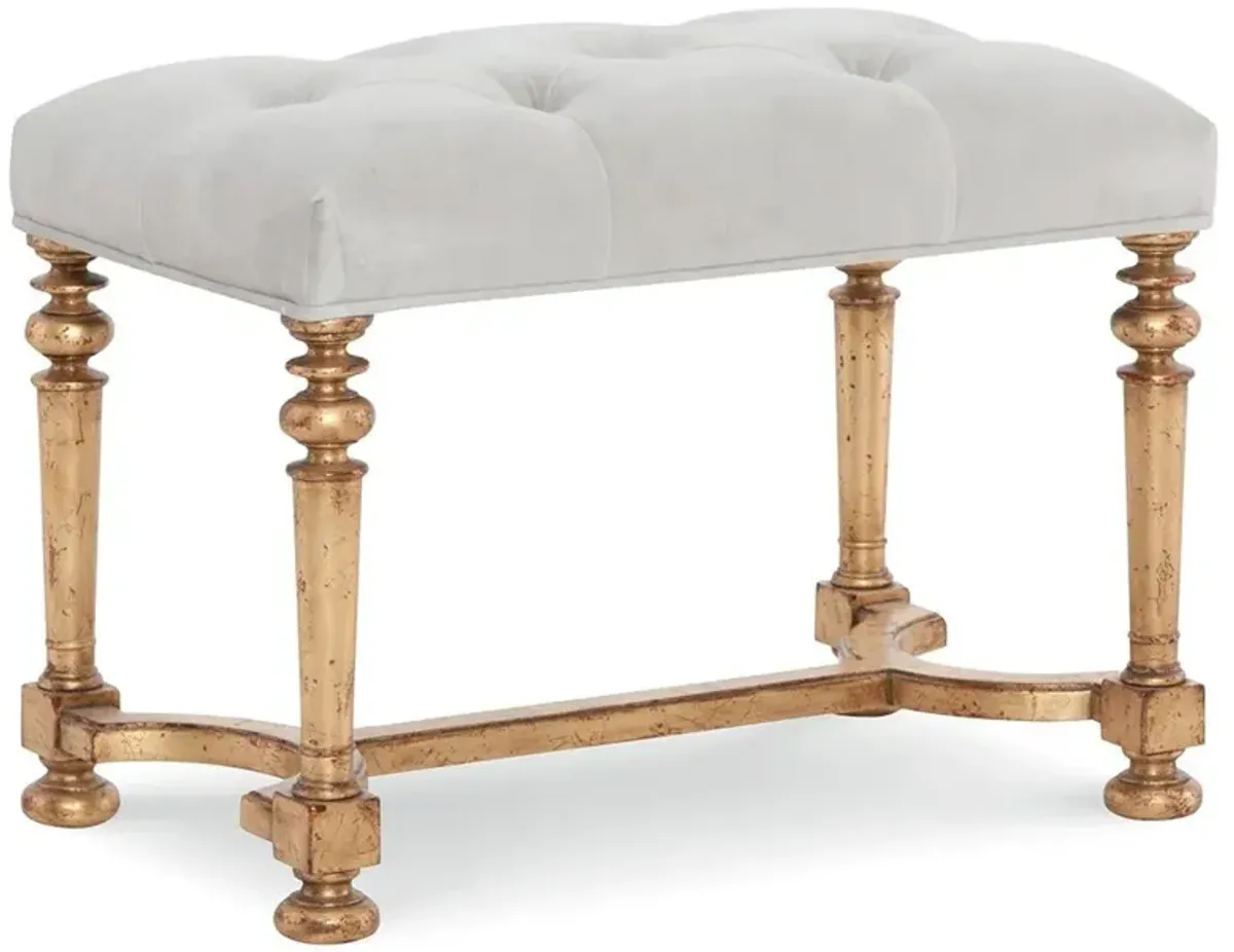 Century Hughes French Country Grey Velvet Upholstered Gold Acacia Frame Tufted Stool