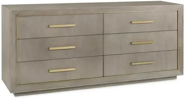 Century Kendall Rustic Grey Oak Wood Brass Hardware 6 Drawer Double Dresser