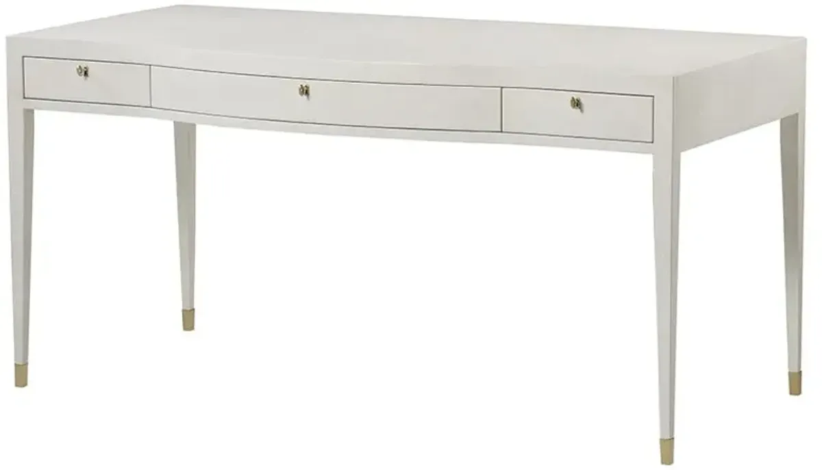 Century Monroe White Faux Shagreen Wood Frame Brass Finish 3 Drawer Writing Desk