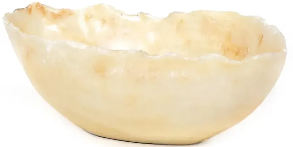 Meryll Coastal Beach Natural Beige Onyx Stone Oval Decorative Bowl