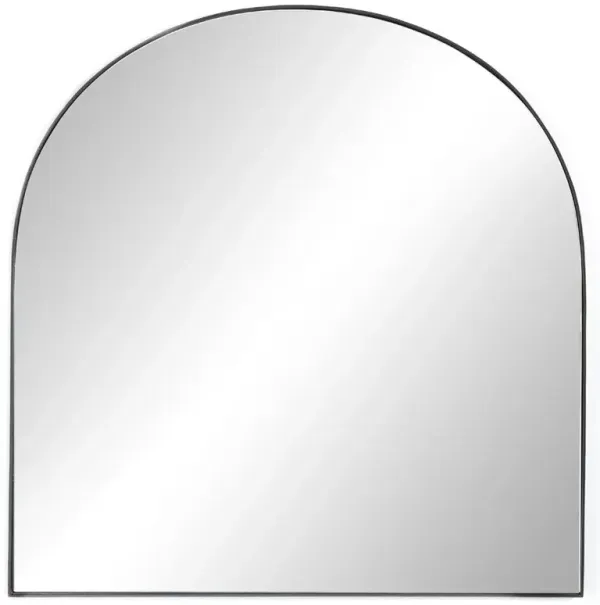 Rinna Industrial Loft Black Iron Frame Clear Glass Arched Wide Wall Mirror