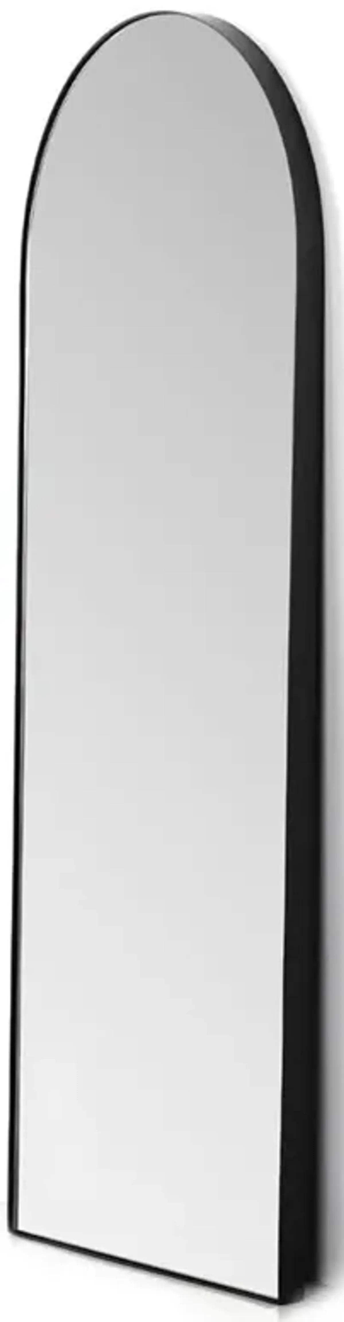 Rinna Industrial Loft Black Iron Frame Clear Glass Arched Floor Mirror