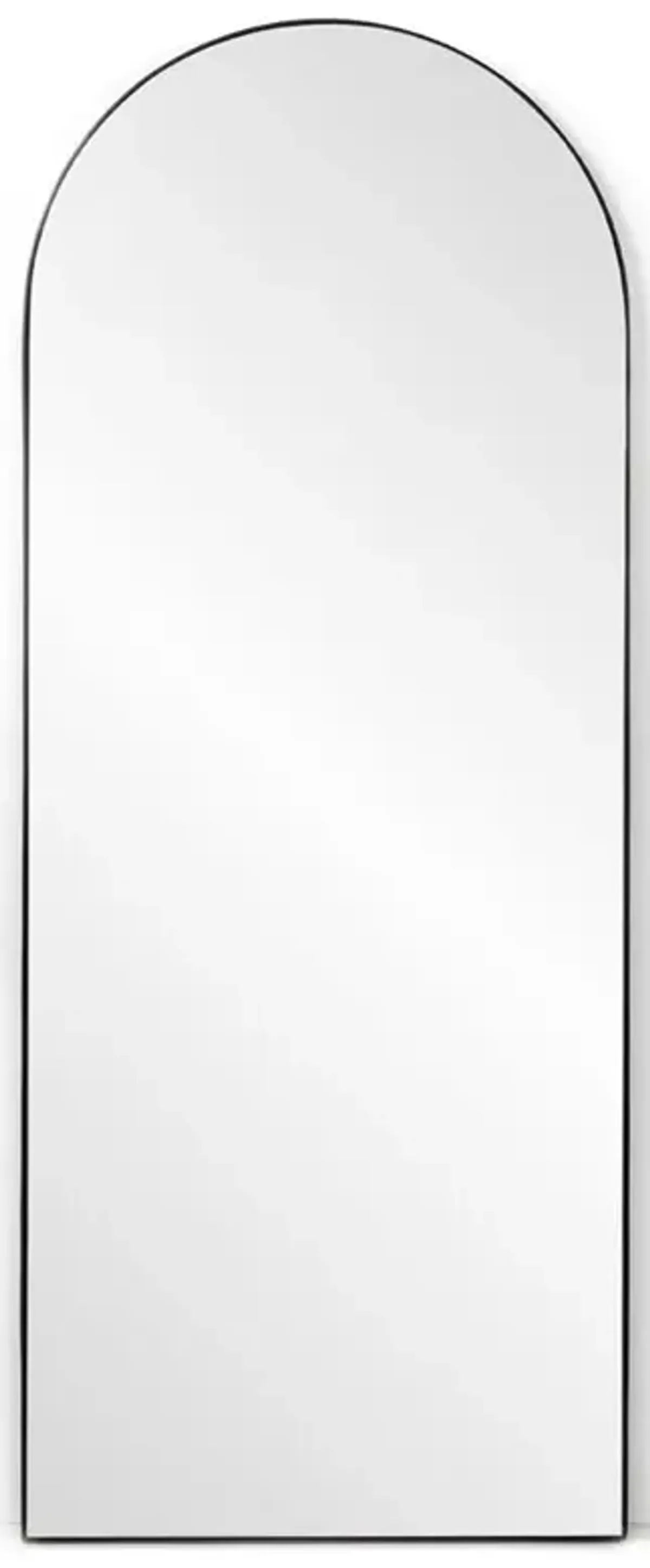 Rinna Industrial Loft Black Iron Frame Clear Glass Arched Floor Mirror